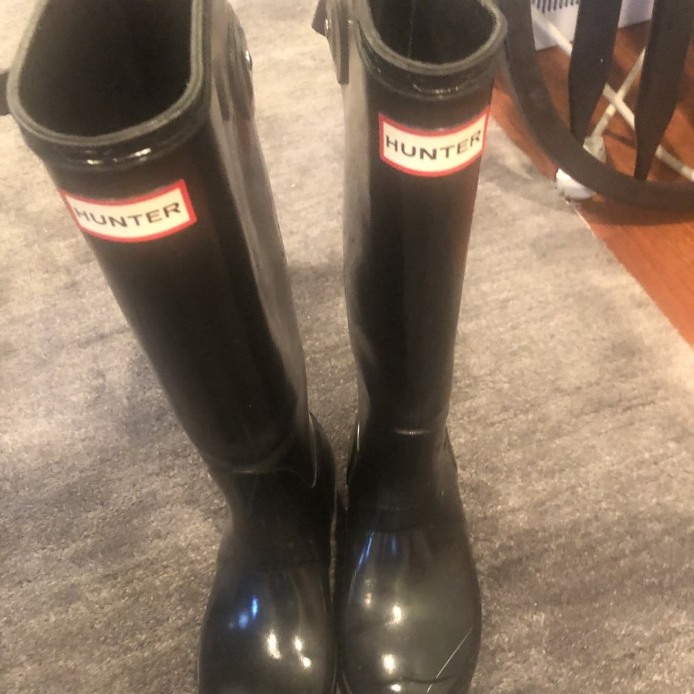 Hunter Rain Boots, Patent Leather, Tall, Size 8, WIDE CALF